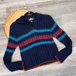 Vintage Y2K colorful striped collared sweater